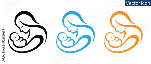 Beautiful vector icons of a mother holding a baby, perfect for illustrating love, care, and parenting concepts