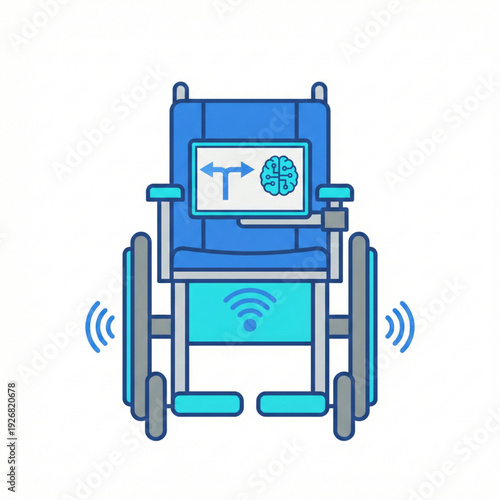 Smart automated wheelchair with AI navigation flat design