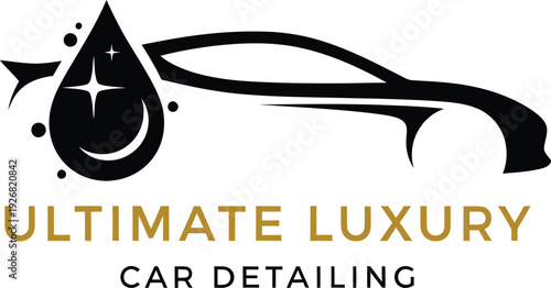 Luxury car detailing logo with water drop and sparkle