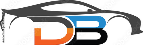 DB letter auto logo with sports car silhouette vector