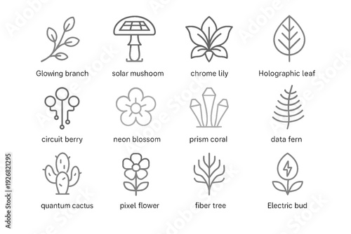 Glowing fiber cactus prism chrome neon icons vein vector biosphere pixel icon