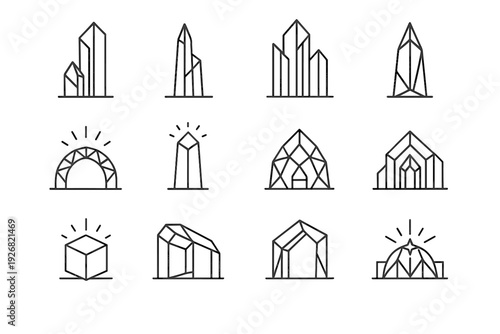 Luminous icons icon atrium bridge crystal city skyscraper mirrored vector spire cube
