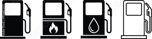 Fuel pump icon set, petrol gas station symbols collection, diesel gasoline dispenser outline and solid styles, cad drawing flat vector illustration