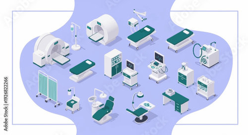 Medical equipment and hospital furniture illustration set.