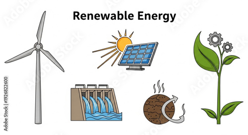 Diverse Renewable Energy Sources Depicted in an Illustrated Graphic for Sustainable Power.