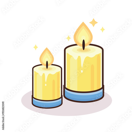 candle light illustration vector cartoon. pink candle. yellow candle. blue candle