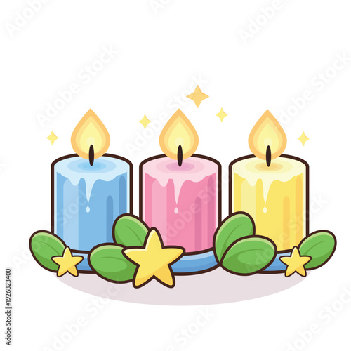 candle light illustration vector cartoon. pink candle. yellow candle. blue candle