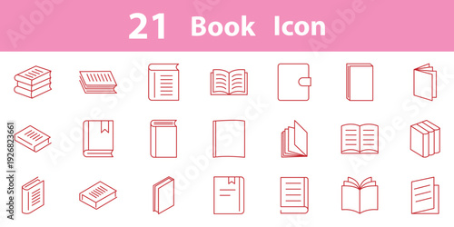 Book and open textbook icon set. Linear book icon set with paper pages outline vector illustration. eps 10