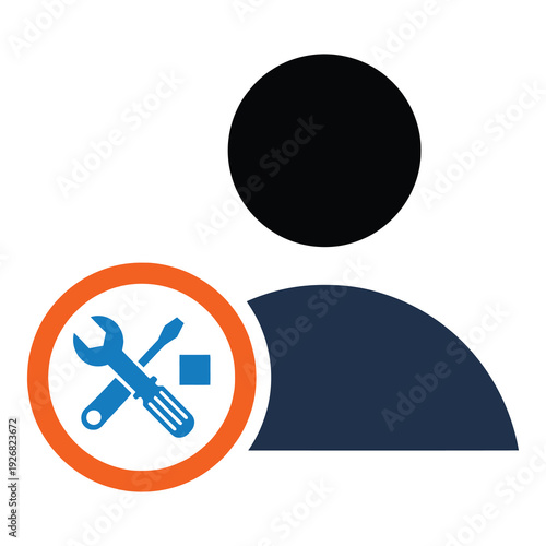 Simple icon of a user with a toolbox for maintenance and repair services online icon