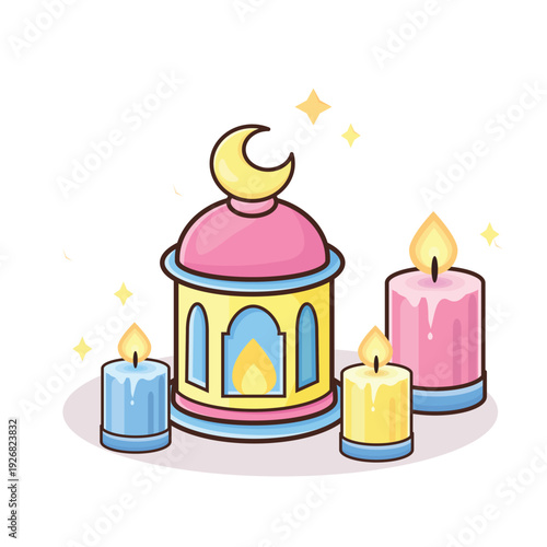 candle light illustration vector cartoon. pink candle. yellow candle. blue candle