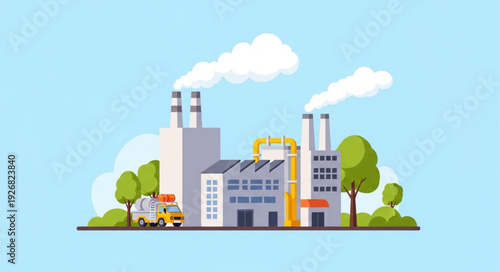 Industrial factory emitting smoke into the atmosphere, causing pollution and environmental concerns.