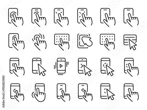 Collection of touch screen gestures and smartphone interactions icons for digital interface and user experience design