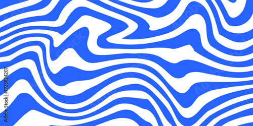 Blue wavy lines abstract background. Trendy psychedelic retro style backdrop. Waves, swirl and twirl pattern. Twisted distorted vector texture. Y2k aesthetic design