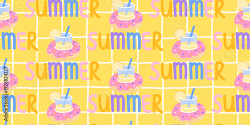 Summer plaid sun with pattern gingham texture and tartan seamless check. Tablecloth picnic kids with background vector cloth and vichy cute grid. Soft fabric summer with pastel design pattern