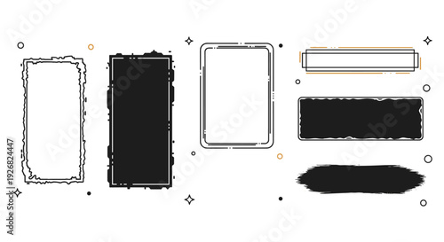 A collection of various decorative frames and borders in minimalist black and white vector style, perfect for graphic design projects and layouts