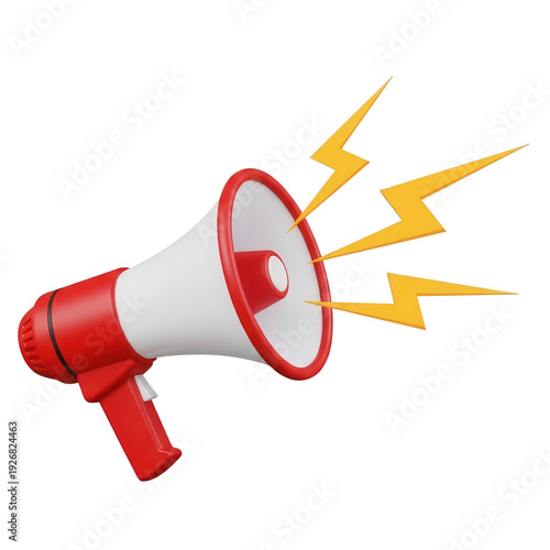 Wallpaper Mural A red and white megaphone emitting yellow lightning bolts against a white background. Torontodigital.ca