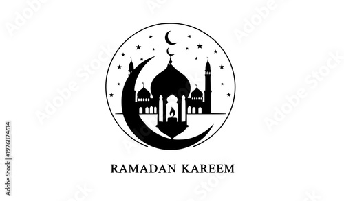 Elegant Ramadan Kareem Lantern Emblem with Mosque Vector Invitation Design