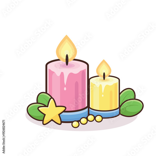 candle light illustration vector cartoon. pink candle. yellow candle. blue candle