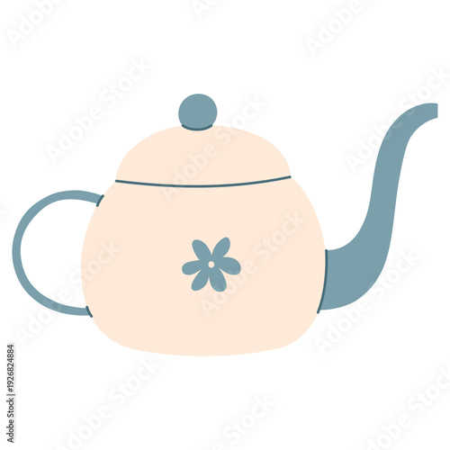 Vintage teapot. Ceramic kitchen dishes with floral design. Cute kitchen decor. Vector hand drawn illustration.