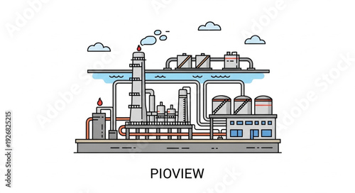 Industrial plant illustration depicting chemical processing and manufacturing operations.