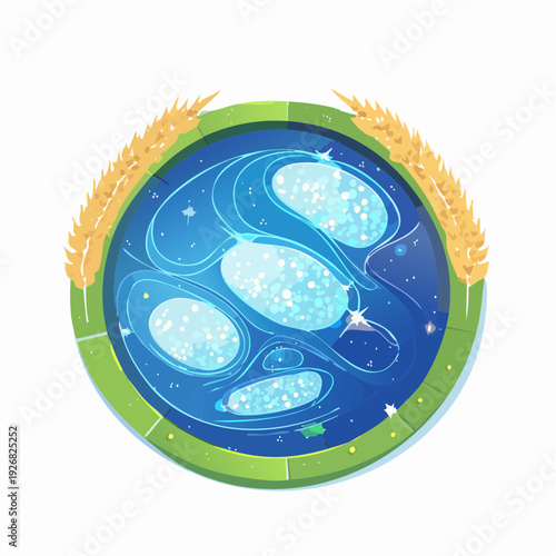 Abstract illustration of abstract biological cell structures with wheat ears