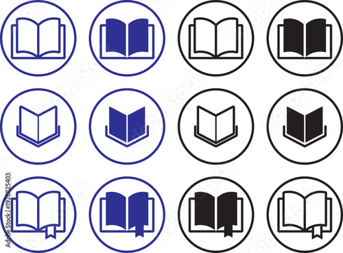 Book icons set. open book icon pictogram set illustration. open book icon silhouette vector designs. Editable Strokes. Open book flat icon vector collection for learning library and reading apps
