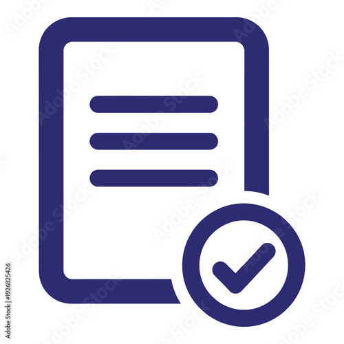 Blue document icon with checkmark on white background icon