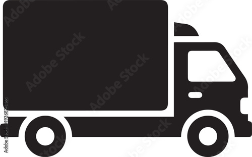 Black delivery truck isolated on transparent background