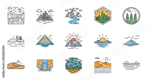 Collection of Mountain Landscape Icons Designs.