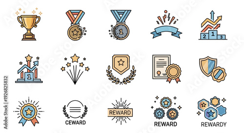 Collection of Various Award and Reward Icons.