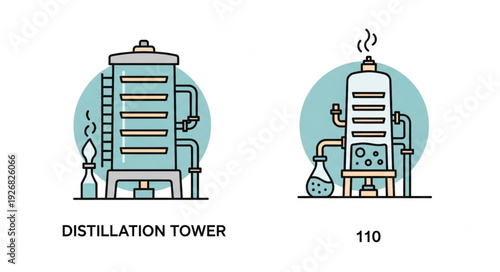 Detailed illustration of a distillation tower used in chemical processes and industry.