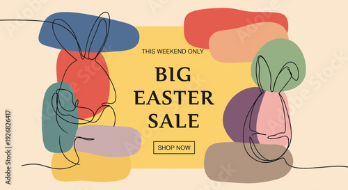 An abstract banner design featuring colorful shapes and text announcing a Big Easter Sale, in modern vector style, ideal for online marketing campaigns