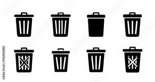 Collection of trash can and bin icons, representing deletion and waste management concepts