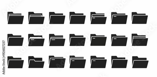 Organized digital document storage and organization concept with multiple black folder icons