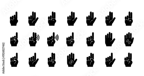 Diverse collection of human hand gestures illustrating counting, communication signals, and various signs