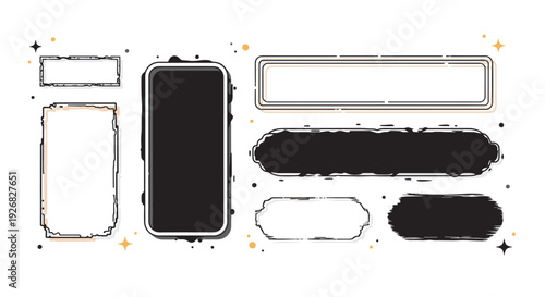 A set of decorative frames and borders in black and white vector style, ideal for graphic design projects and templates