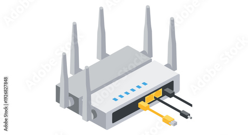 Wireless Router with Cables and Antennas.