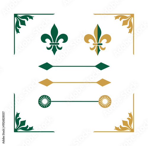 Decorative elements set fleur de lis corners and dividers