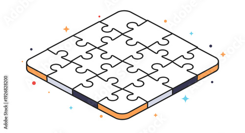 A colorful jigsaw puzzle with interlocking pieces in a modern flat vector style, suitable for educational and entertainment purposes