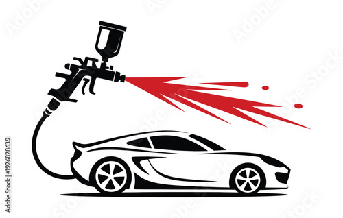 Car spray painting workflow depicting vehicle refinishing, paint mist application and professional auto body repair process, transportation maintenance concept with clean modern vector style suitable 