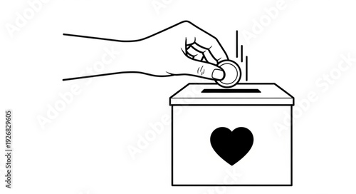 Hand dropping coin into donation box, symbol of charity and giving.