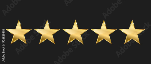 Five gold stars on dark background, Rating golden stars icons, Top quality concept, Vector illustration.