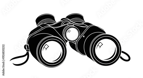 Black and white illustration of a pair of binoculars for observation and exploration.