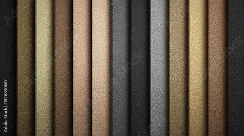 Vertical fabric swatches in various earth tones and neutral colors displayed side by side