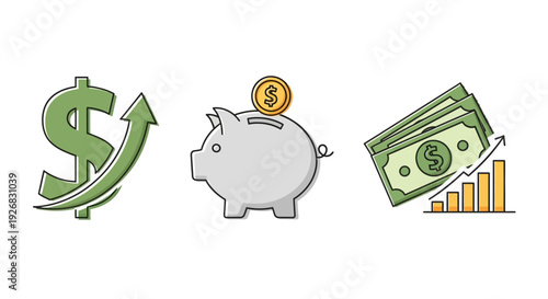 Dollar Sign Piggy Bank Cash Graph Icon.