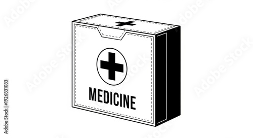 Medical box illustration with a cross symbol and the word medicine.