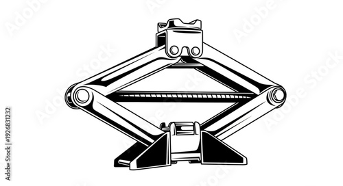 Detailed illustration of a mechanical scissor jack for vehicle maintenance and repair.