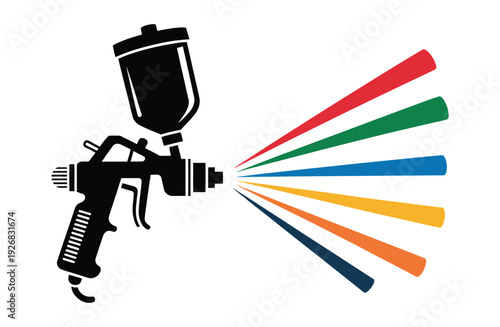 Spray paint gun showing detailed airbrush tool, professional painting equipment for automotive, art, and projects, modern vector style isolated on white background, technical and 