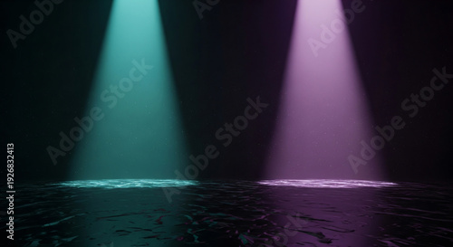 Dual Spotlights Neon Stage Teal Purple Reflective Floor