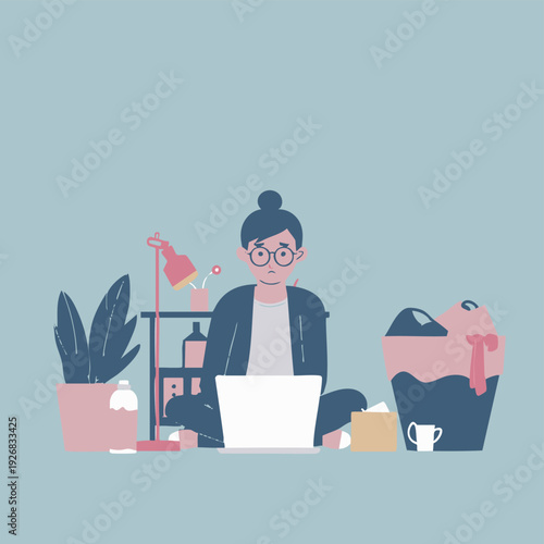 Overwhelmed Remote Worker Managing Home and Work Responsibilities